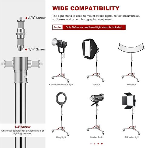 Heavy Duty Light Stand with Casters, 10ft/305CM 100% Stainless Steel 30kg/66lb Load Bearing Adjustable Photography Light Stand with Wheels for Photography Studio Softbox, Monolight in Saudi Arabia