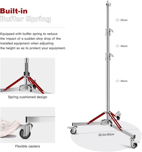 Heavy Duty Light Stand with Casters, 10ft/305CM 100% Stainless Steel 30kg/66lb Load Bearing Adjustable Photography Light Stand with Wheels for Photography Studio Softbox, Monolight in Saudi Arabia