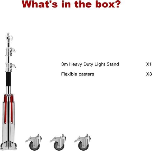 Heavy Duty Light Stand with Casters, 10ft/305CM 100% Stainless Steel 30kg/66lb Load Bearing Adjustable Photography Light Stand with Wheels for Photography Studio Softbox, Monolight in Saudi Arabia