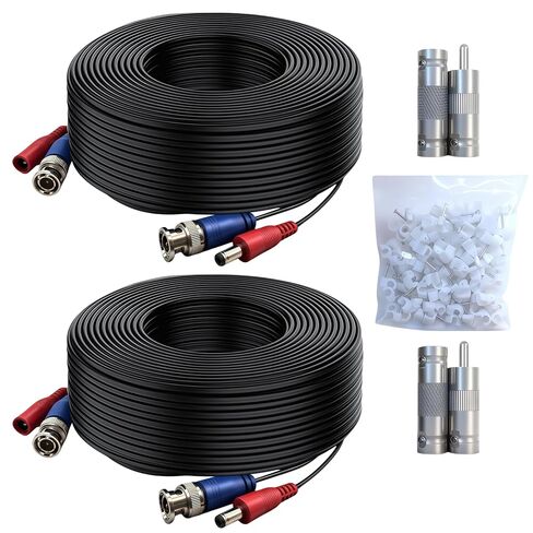 1 Pack 50ft (15M) BNC Video Cable Wire, 4mm Thickened Security Camera Extension Cable, All-in-One Siamese CCTV Power Cable for DVR, Includes 2 BNC Connectors in Saudi Arabia
