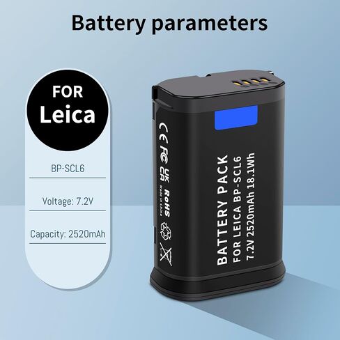 BP-SCL6 Battery Compatible for Leica Q2 Q3 SL2 SL2S Model Number 19 531 | LC-SCL6, BP-SCL6, Upgrade Camera Batteries Capacity 7.2V 2520MAH/18.1Wh Batteries in Saudi Arabia