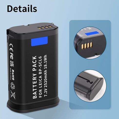 BP-SCL6 Battery Compatible for Leica Q2 Q3 SL2 SL2S Model Number 19 531 | LC-SCL6, BP-SCL6, Upgrade Camera Batteries Capacity 7.2V 2520MAH/18.1Wh Batteries in Saudi Arabia