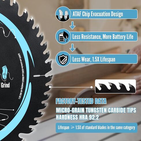 6-1/2" 56T 20mm ATAF Saw Blade for Track/Plunge, 1.5mm TCT Wood/MDF/Lam | Broad compatibility, no-sanding finish, saves wood & battery, extra wear-resistant, anti-stick smooth in Kuwait