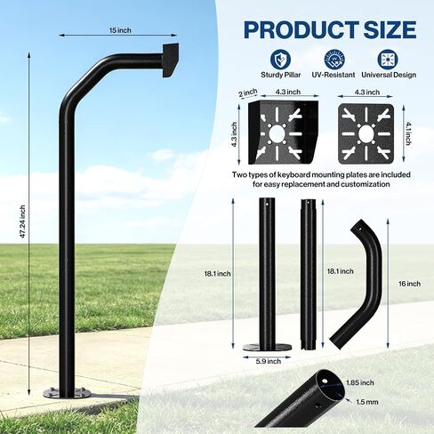 POCHAR 47" Universal Driveway Gate Keypad Post with 2 Mounting Plates | Gooseneck Pedestal Post Heavy-Duty Outdoor Mounting Post with Waterproof Cover for Card Readers and Access Control Keypads in Saudi Arabia