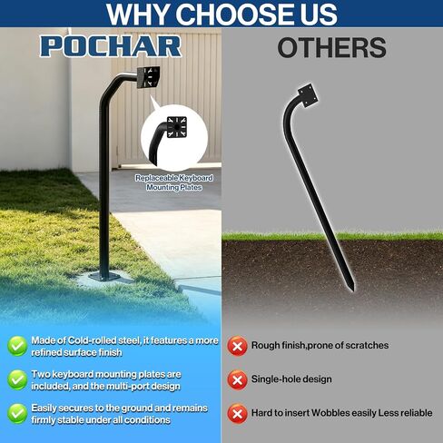 POCHAR 47" Universal Driveway Gate Keypad Post with 2 Mounting Plates | Gooseneck Pedestal Post Heavy-Duty Outdoor Mounting Post with Waterproof Cover for Card Readers and Access Control Keypads in Saudi Arabia