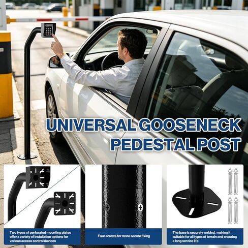 POCHAR 47" Universal Driveway Gate Keypad Post with 2 Mounting Plates | Gooseneck Pedestal Post Heavy-Duty Outdoor Mounting Post with Waterproof Cover for Card Readers and Access Control Keypads in Saudi Arabia