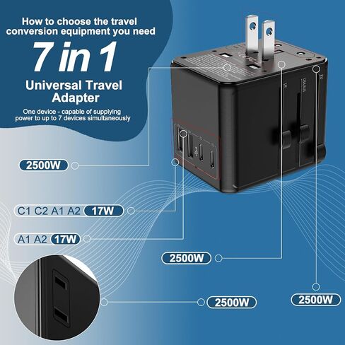 Power Adapter, 17W 220v to 110v Adapter,White Converter Us to Europe, for Some Electroics Application (Black) in Kuwait