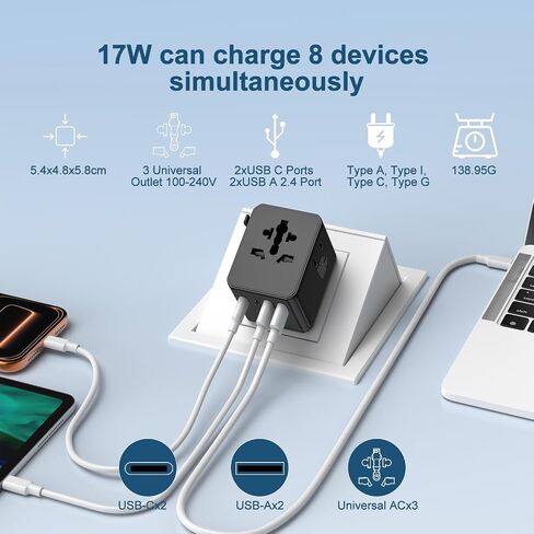 Power Adapter, 17W 220v to 110v Adapter,White Converter Us to Europe, for Some Electroics Application (Black) in Kuwait