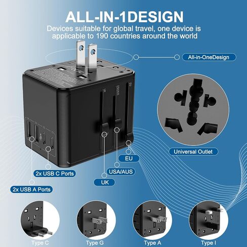 Power Adapter, 17W 220v to 110v Adapter,White Converter Us to Europe, for Some Electroics Application (Black) in Kuwait