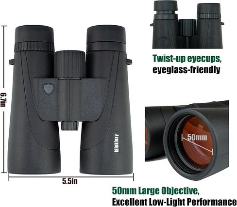 10x50 Binoculars for Adults, HD High Powered Binoculars with BAK4 Prism & FMC Optics, IPX7 Waterproof for Bird Watching Hunting Travel Cruise Marine in Kuwait