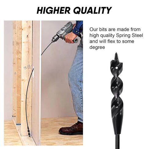 HUAALIUCHE 48" Flexible Installer Drill Bit for Pulling Wires in Walls, Ceilings, and Sidewalks, 9/16" Auger with Screw Point & Fish Eye, 3/16" 3-Flat Shank for Wood & Conduits in Saudi Arabia