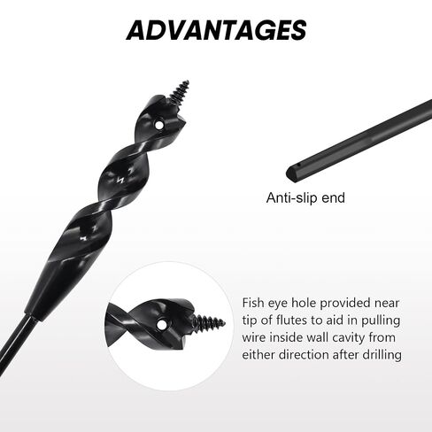 HUAALIUCHE 48" Flexible Installer Drill Bit for Pulling Wires in Walls, Ceilings, and Sidewalks, 9/16" Auger with Screw Point & Fish Eye, 3/16" 3-Flat Shank for Wood & Conduits in Saudi Arabia