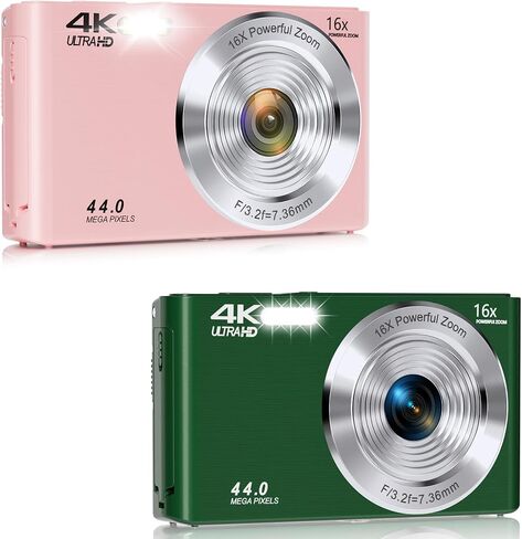 Digital Camera, FHD 4K 44MP Digital Camera with 64GB SD Card, Pink and DeepGreen in Saudi Arabia