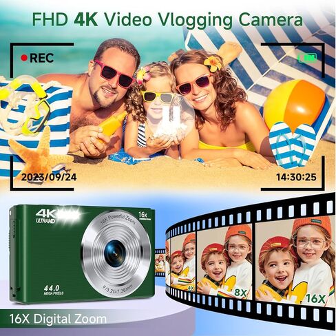Digital Camera, FHD 4K 44MP Digital Camera with 64GB SD Card, Pink and DeepGreen in Saudi Arabia
