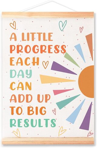 A Little Progress Each Day Adds Up Poster Hanger Frame,Cute Classroom Decor | Boho Inspirational Wall Art for Kids Room Classroom Nursery Playroom/Positive Affirmations Wall Decor/16x12 In in Saudi Arabia