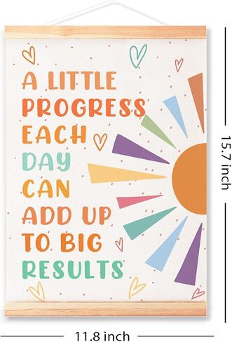 A Little Progress Each Day Adds Up Poster Hanger Frame,Cute Classroom Decor | Boho Inspirational Wall Art for Kids Room Classroom Nursery Playroom/Positive Affirmations Wall Decor/16x12 In in Saudi Arabia