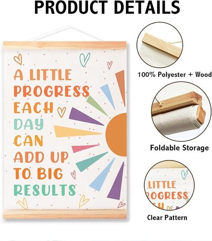 A Little Progress Each Day Adds Up Poster Hanger Frame,Cute Classroom Decor | Boho Inspirational Wall Art for Kids Room Classroom Nursery Playroom/Positive Affirmations Wall Decor/16x12 In in Saudi Arabia