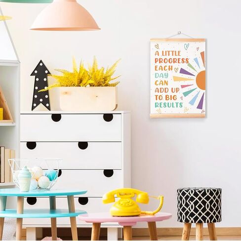 A Little Progress Each Day Adds Up Poster Hanger Frame,Cute Classroom Decor | Boho Inspirational Wall Art for Kids Room Classroom Nursery Playroom/Positive Affirmations Wall Decor/16x12 In in Saudi Arabia