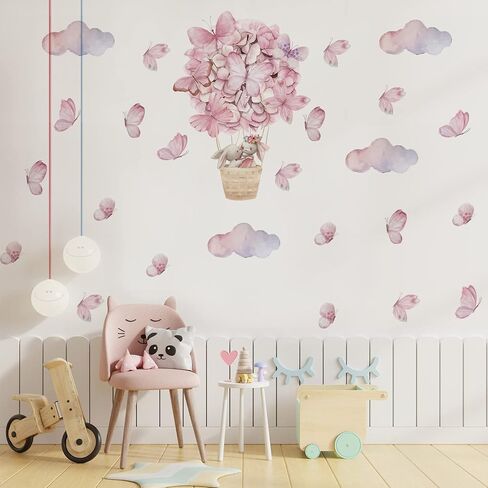 ملصقات حائط على شكل أرنب سحابة على شكل فراشة وردية، ملصقات حائط من الفينيل بالهواء الساخن | ورق جدران قابل للإزالة وقابل للإزالة بنفسك، من أجل ديكورات فنية لغرف نوم الأطفال ورياض الأطفال in Kuwait