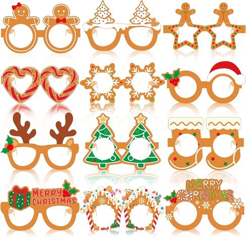 36 Pcs Gingerbread Man Christmas Photo Booth Props | Paper Glasses, Gingerbread House Design, Xmas Party Favors Decorations Supplies in Saudi Arabia