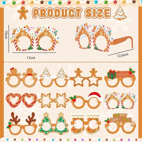 36 Pcs Gingerbread Man Christmas Photo Booth Props | Paper Glasses, Gingerbread House Design, Xmas Party Favors Decorations Supplies in Saudi Arabia