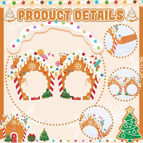36 Pcs Gingerbread Man Christmas Photo Booth Props | Paper Glasses, Gingerbread House Design, Xmas Party Favors Decorations Supplies in Saudi Arabia