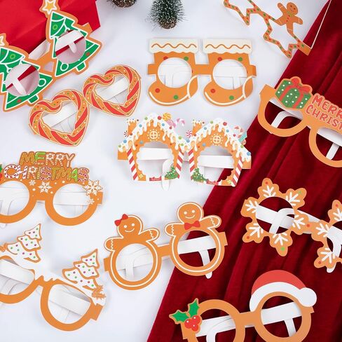 36 Pcs Gingerbread Man Christmas Photo Booth Props | Paper Glasses, Gingerbread House Design, Xmas Party Favors Decorations Supplies in Saudi Arabia