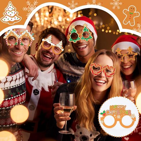 36 Pcs Gingerbread Man Christmas Photo Booth Props | Paper Glasses, Gingerbread House Design, Xmas Party Favors Decorations Supplies in Saudi Arabia