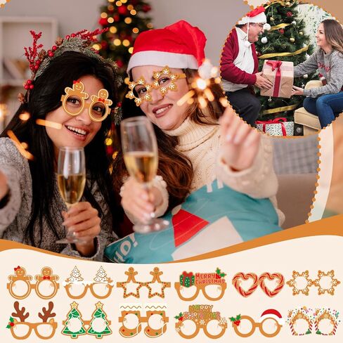 36 Pcs Gingerbread Man Christmas Photo Booth Props | Paper Glasses, Gingerbread House Design, Xmas Party Favors Decorations Supplies in Saudi Arabia