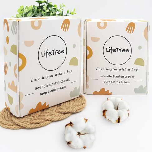 LifeTree Baby Swaddle Blankets 2 Pack and Burp Cloths 2 Pack Set, Muslin Swaddling Wrap Receiving Blanket for Newborn, Organic Cotton, Large 47" x 47", Lavender and Mauve in Saudi Arabia
