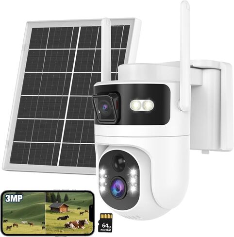Dual Lens 4G Cellular Solar Security Camera,365 Days Free Unlimited Data | No WiFi Securty Camera Solar Powered, PTZ with 360°Auto Tracking,2K Color Night Vision,PIR Alarm,2-Way Audio in Kuwait
