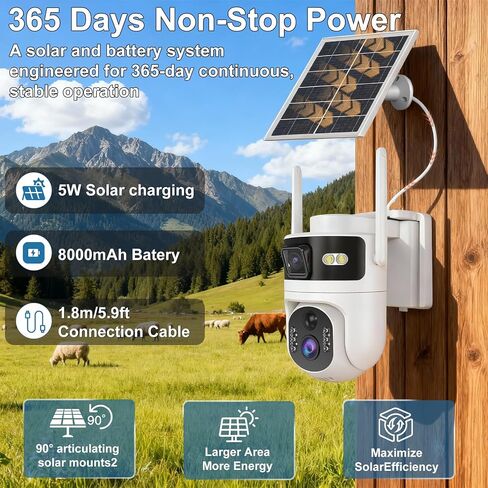 Dual Lens 4G Cellular Solar Security Camera,365 Days Free Unlimited Data | No WiFi Securty Camera Solar Powered, PTZ with 360°Auto Tracking,2K Color Night Vision,PIR Alarm,2-Way Audio in Kuwait