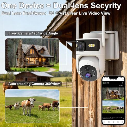 Dual Lens 4G Cellular Solar Security Camera,365 Days Free Unlimited Data | No WiFi Securty Camera Solar Powered, PTZ with 360°Auto Tracking,2K Color Night Vision,PIR Alarm,2-Way Audio in Kuwait