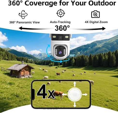 Dual Lens 4G Cellular Solar Security Camera,365 Days Free Unlimited Data | No WiFi Securty Camera Solar Powered, PTZ with 360°Auto Tracking,2K Color Night Vision,PIR Alarm,2-Way Audio in Kuwait