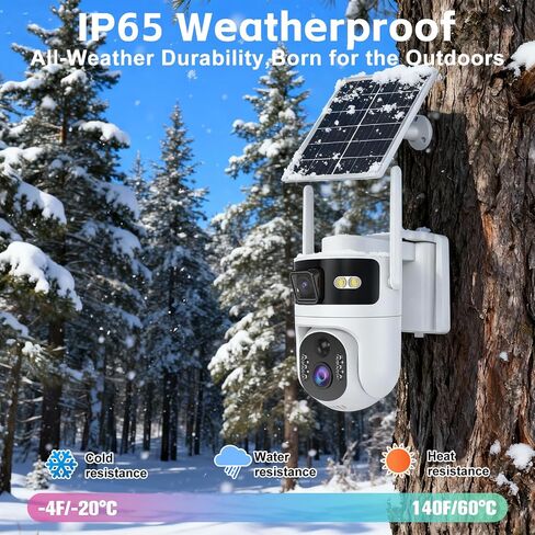Dual Lens 4G Cellular Solar Security Camera,365 Days Free Unlimited Data | No WiFi Securty Camera Solar Powered, PTZ with 360°Auto Tracking,2K Color Night Vision,PIR Alarm,2-Way Audio in Kuwait
