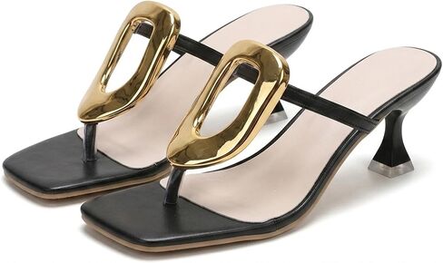 Metal Bukle Kitten Heel Flip Flop for Women's Square Open Toe Slip On Low Heel Thong Sandals for Daily Party Vacation Beach Dress Slides in Saudi Arabia