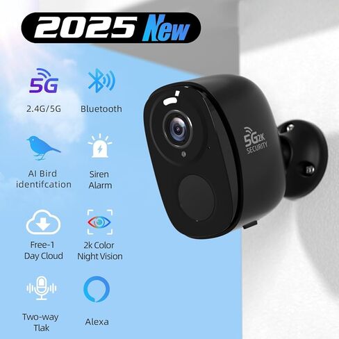 ELECCTV 5G/2.4G WiFi Security Cameras Wireless Outdoor, 2K Battery Powered WiFi Cameras with AI Motion Detection Spotlight Siren,Color Night Vision, 2-Way Talk, IP65, Works w/Alexa (W1-B-2PC) in Kuwait
