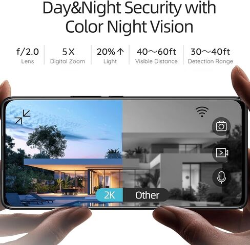 ELECCTV 5G/2.4G WiFi Security Cameras Wireless Outdoor, 2K Battery Powered WiFi Cameras with AI Motion Detection Spotlight Siren,Color Night Vision, 2-Way Talk, IP65, Works w/Alexa (W1-B-2PC) in Kuwait