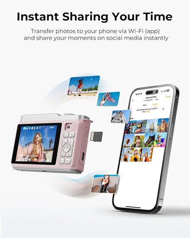Digital Camera with Dual Lens Switching | Point and Shoot Camera with 32GB Card, Anti-Shake, Compact Portable Cameras for Teens Girls Boys Kids in Kuwait