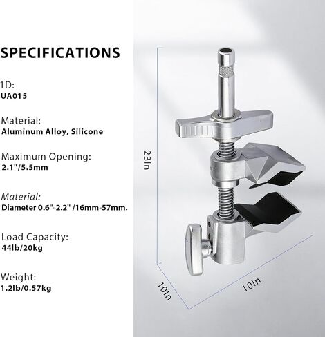 Heavy Duty 2" End Jaw Grip Head Matthellini Clamp with 5/8" Stud - Studio-Grade Mounting for Lights, Cameras, Diffusion, Accessories for Content Creators, Photographers, Filmmakes | heavy duty in Saudi Arabia