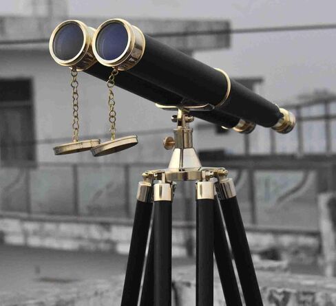 Vintage Solid Brass Floor-Standing Binoculars with Tripod – Nautical Telescope for Adults | Bird Watching, Marine Decor, Hiking, Outdoor & Camping Use in Kuwait