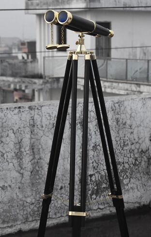 Vintage Solid Brass Floor-Standing Binoculars with Tripod – Nautical Telescope for Adults | Bird Watching, Marine Decor, Hiking, Outdoor & Camping Use in Kuwait