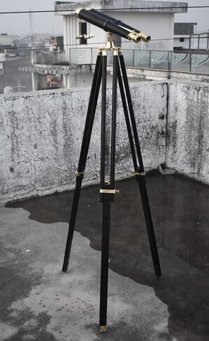 Vintage Solid Brass Floor-Standing Binoculars with Tripod – Nautical Telescope for Adults | Bird Watching, Marine Decor, Hiking, Outdoor & Camping Use in Kuwait