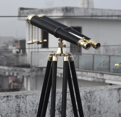 Vintage Solid Brass Floor-Standing Binoculars with Tripod – Nautical Telescope for Adults | Bird Watching, Marine Decor, Hiking, Outdoor & Camping Use in Kuwait