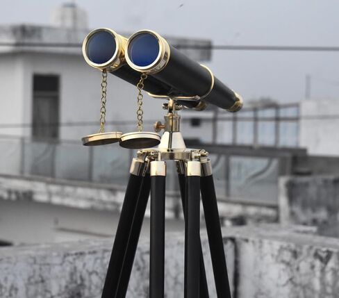 Vintage Solid Brass Floor-Standing Binoculars with Tripod – Nautical Telescope for Adults | Bird Watching, Marine Decor, Hiking, Outdoor & Camping Use in Kuwait