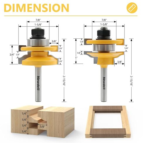 Newdeli 5Pcs Cabinet Door Router Bit Set 1/4" Shank Raised Panel Router Bits Tongue and Groove Router Bit Set Ogee Rail and Stile Router Bits Cabinet Making Tools in Saudi Arabia
