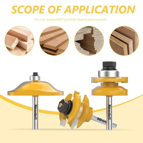 Newdeli 5Pcs Cabinet Door Router Bit Set 1/4" Shank Raised Panel Router Bits Tongue and Groove Router Bit Set Ogee Rail and Stile Router Bits Cabinet Making Tools in Saudi Arabia