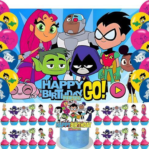 Teen Birthday Backdrop,Cartoon Titans Go Poster for Cartoon Theme Party Decorations Anime Birthday Supplies Background Studio Shoot Photo Props in Kuwait
