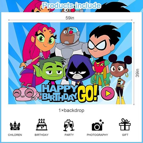 Teen Birthday Backdrop,Cartoon Titans Go Poster for Cartoon Theme Party Decorations Anime Birthday Supplies Background Studio Shoot Photo Props in Kuwait