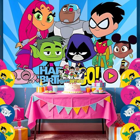 Teen Birthday Backdrop,Cartoon Titans Go Poster for Cartoon Theme Party Decorations Anime Birthday Supplies Background Studio Shoot Photo Props in Kuwait